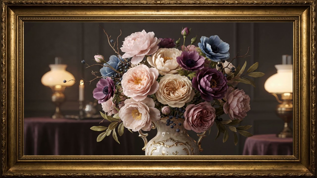 Elegant 3D Floral Still Life  Romantic Vintage Peony Wall Decor
