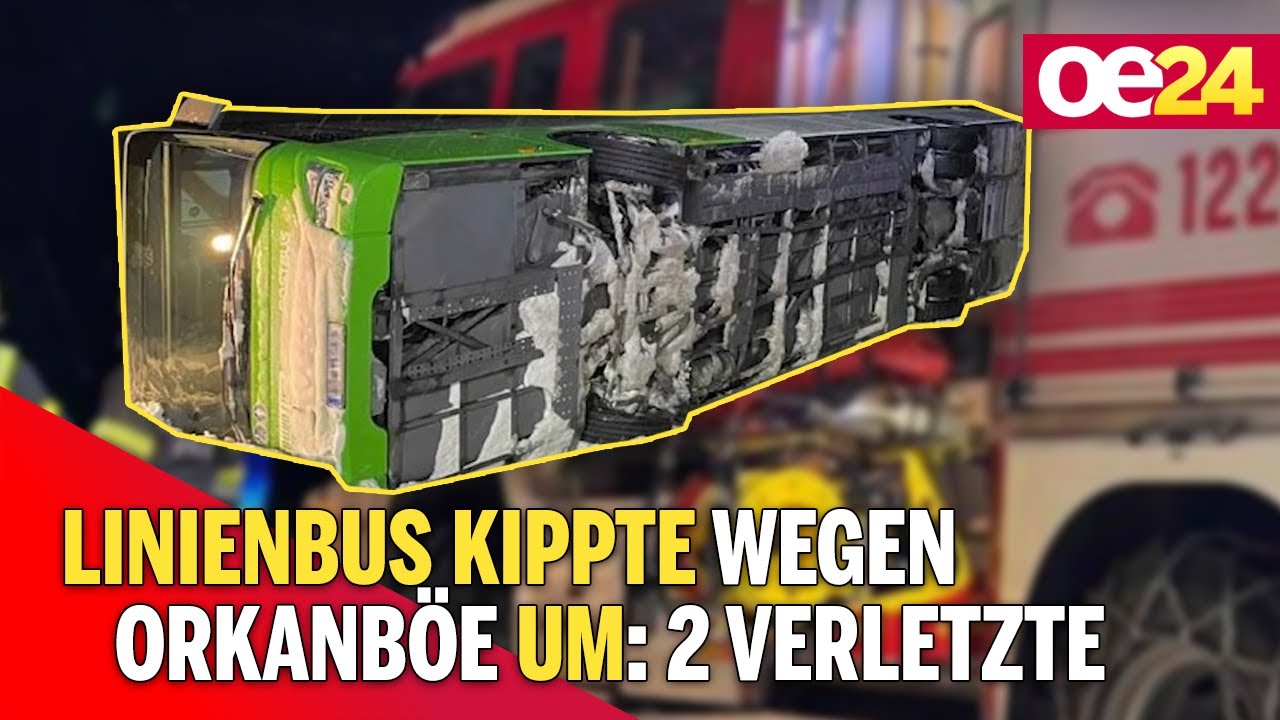 Linienbus kippte wegen Orkanb&ouml;e um: 2 Verletzte