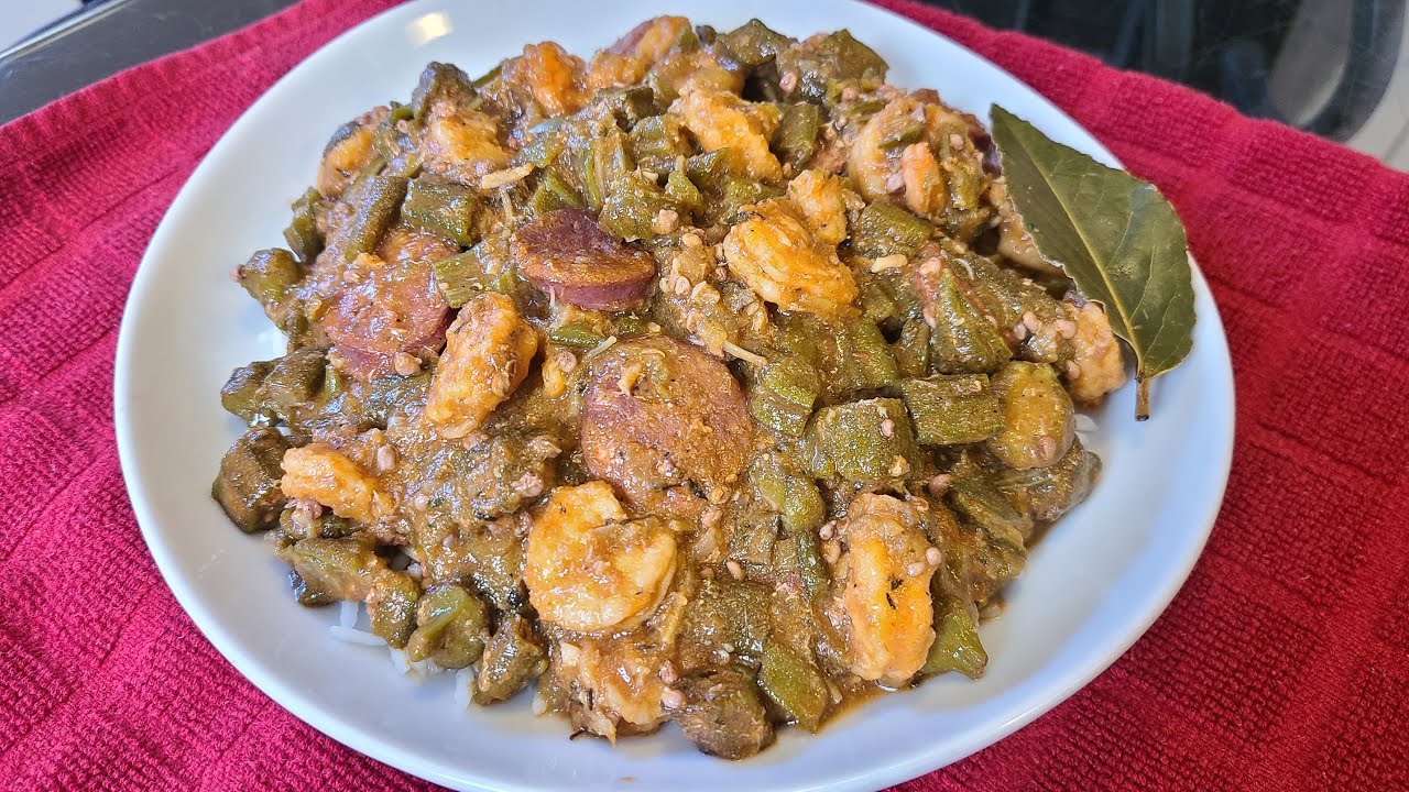 Creole Smothered Okra with Shrimp and Smoked Sausage | New Orleans recipe