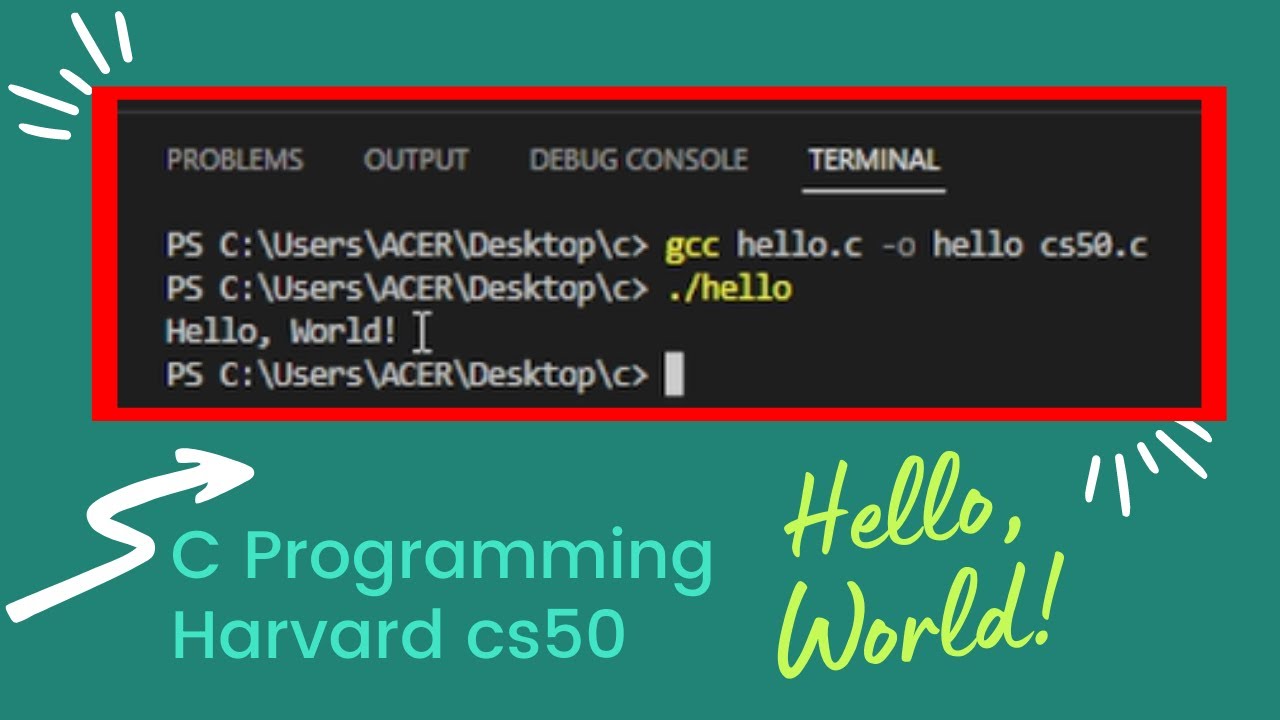 How to run Hello World in C Program in VSCode using CS50 Library?