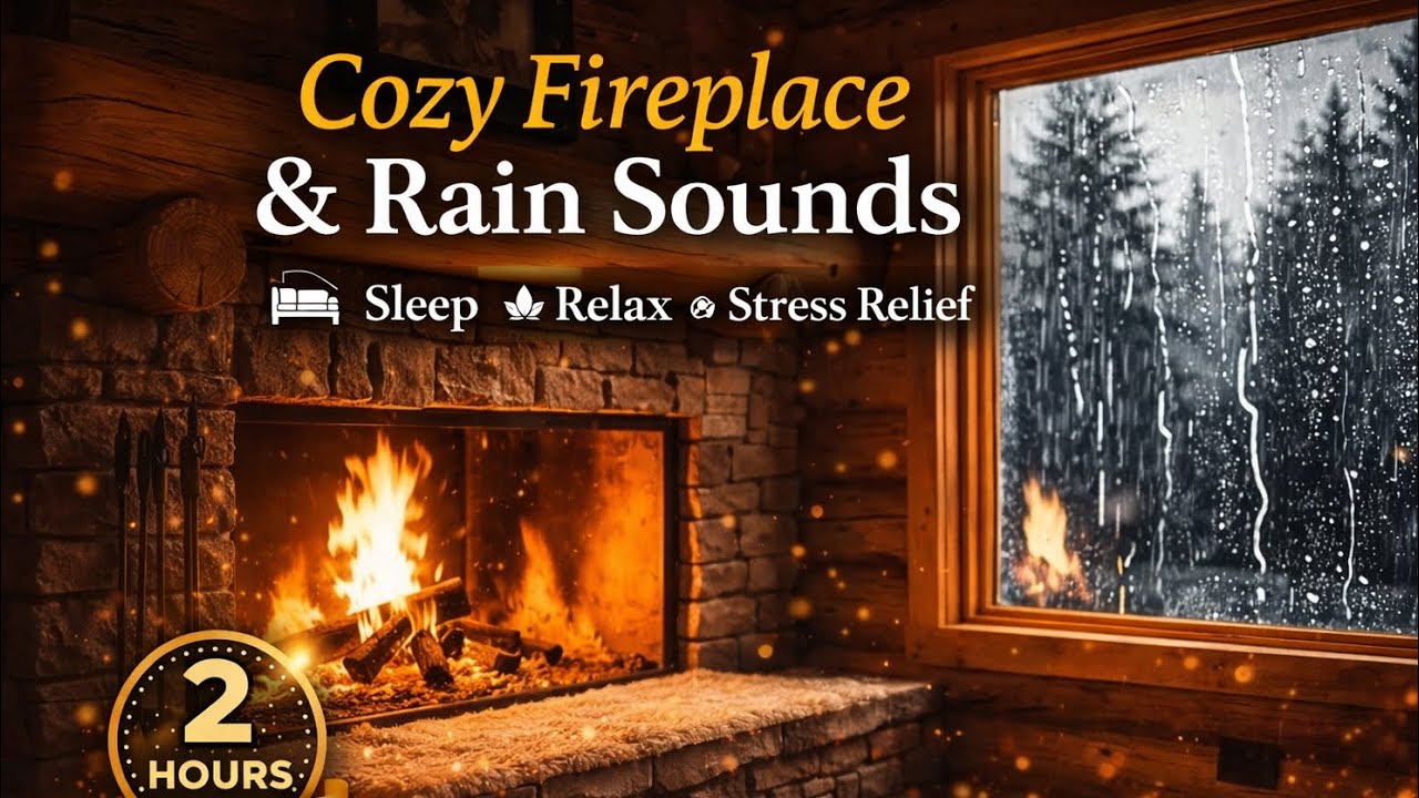 Cozy Fireplace & Rain Sounds | 2 Hours of Relaxing 