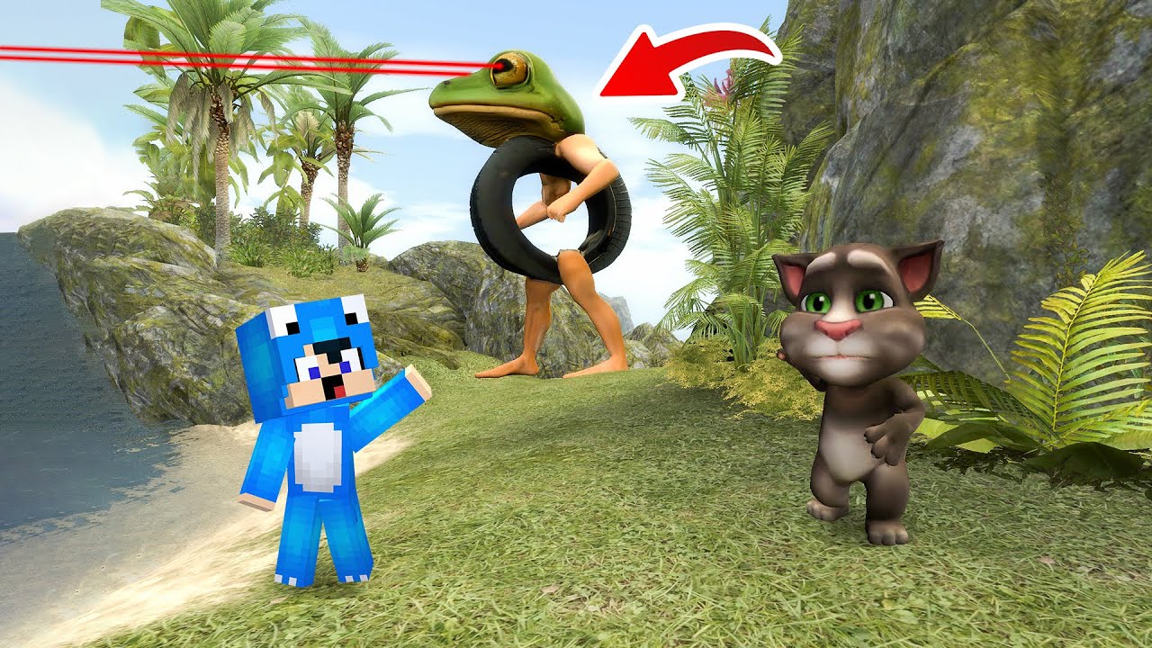 ديفور و توم المتكلم في جزيرة و خائفين من الضفدع العجله😨