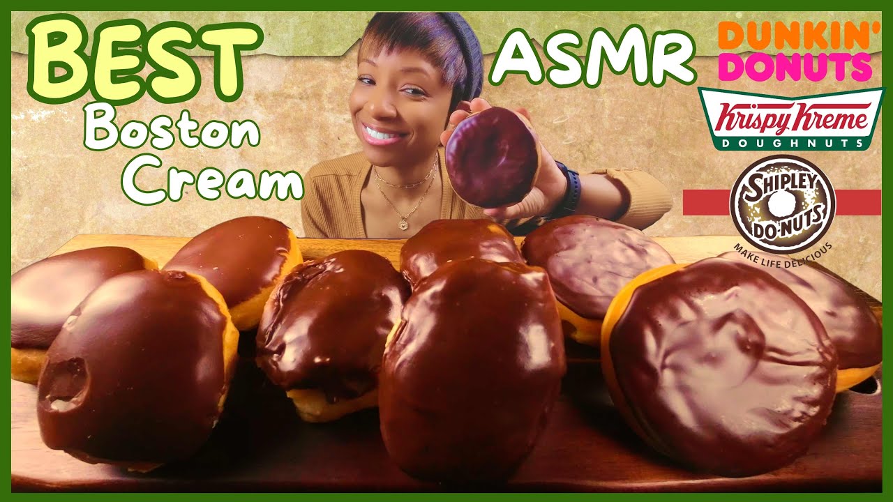 ASMR | MUKBANG BOSTON CREAM DONUTS | KRISPY KREME | DUNKIN | SHIPLEY'S DONUTS