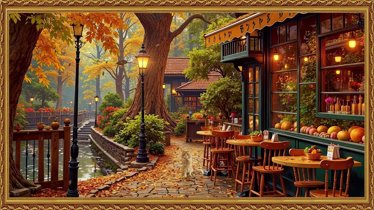 Sonbahar Sıcaklığı: Büyüleyici Kafe ve Doğa Manzarası 🍂☕| Tablo Ekran | Çerçeve TV | The Art Corner