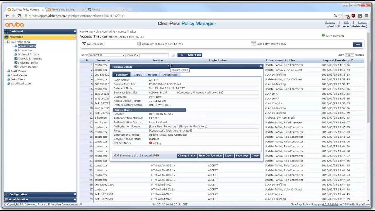 ClearPass Demo: ClearPass Exchange to a Palo Alto Firewall (part 4)