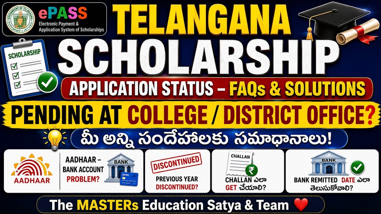 TELANGANA SCHOLARSHIP APPLICATION STUTAS FAQS PENDING AT COLLEGE DISTRICT SANCTION PREVIOUS YEAR GAP