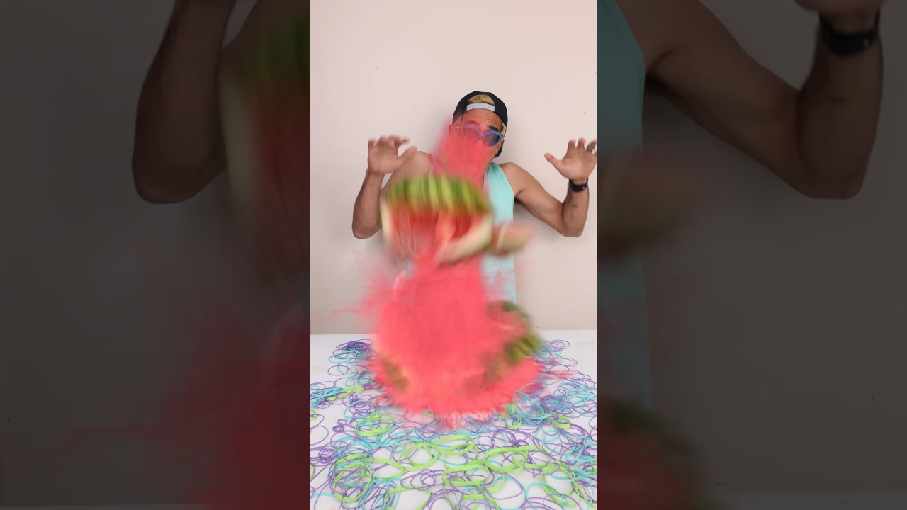 Exploding a watermelon with rubber bands! #shorts