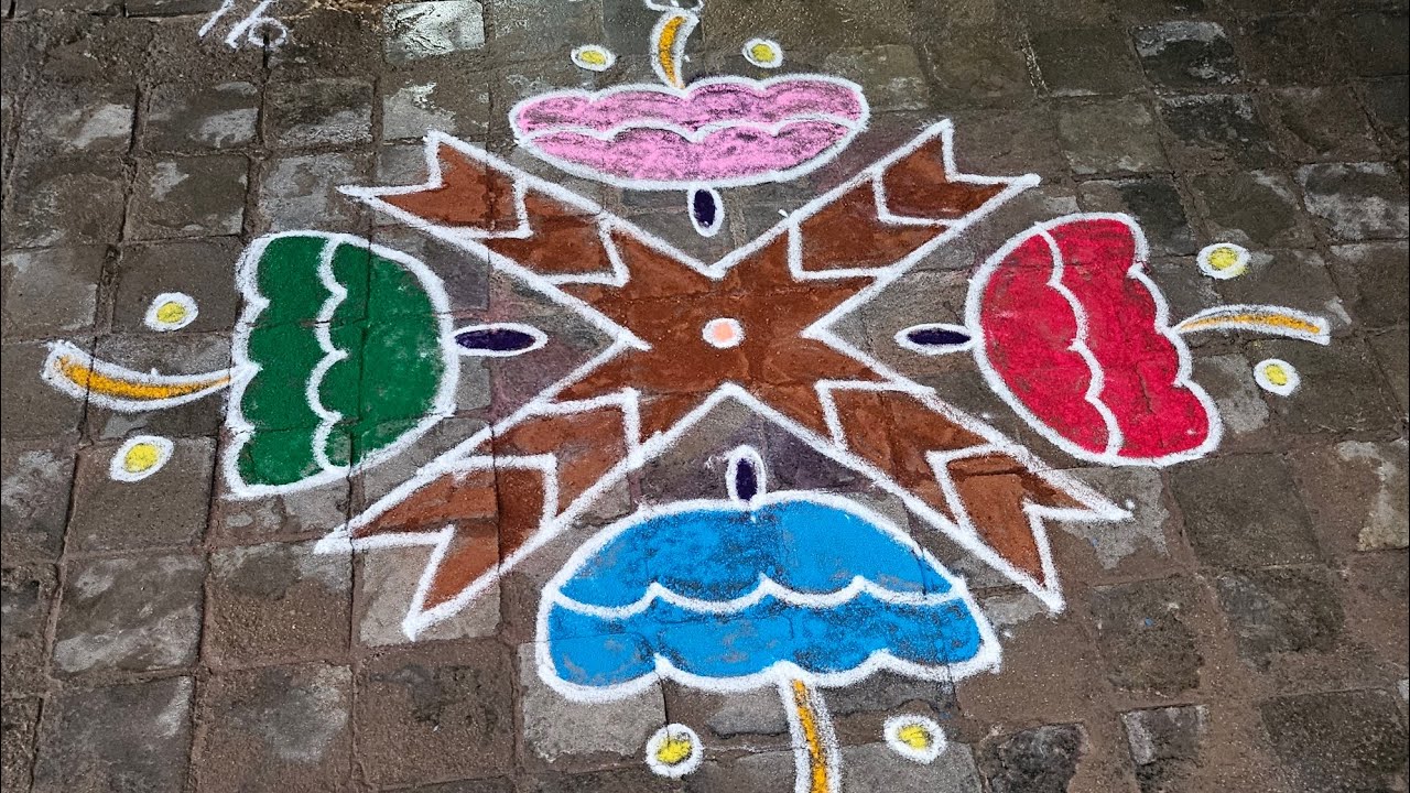 15-1 நேர் புள்ளி குடை கோலம் / Umbrella Kollam 