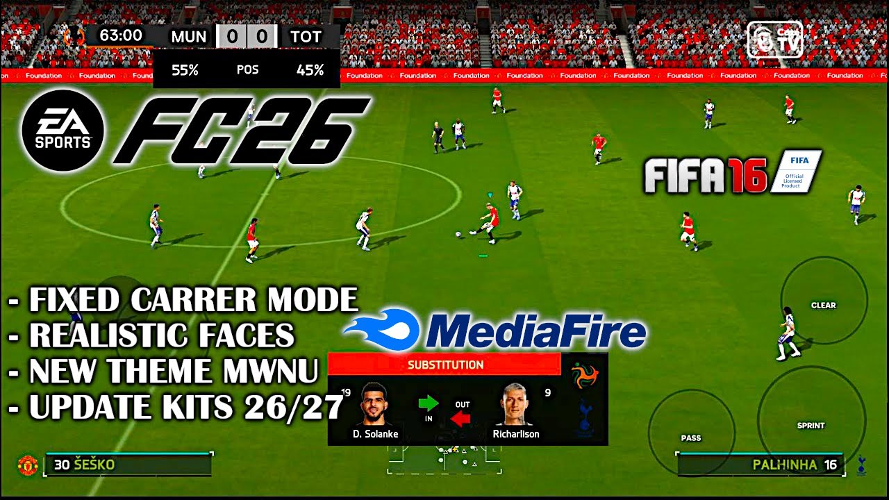 FULL UPDATE 2026!! FIFA 16 MOD DFL Android Offline Career Mode, Grafik HD, Kits 26/27 (TERBARU)