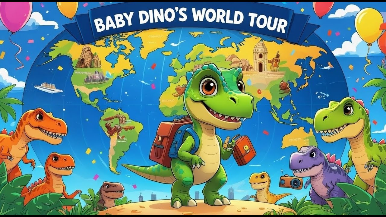 Dino’s World Tour 🌍 | Dino Visits Countries | Learning Countries for Kids | Dino Travels the World!