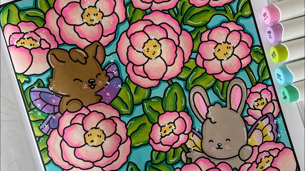 Hygge Flowers Coloring Book | Sui Sui | Flip Through & Completed Page 