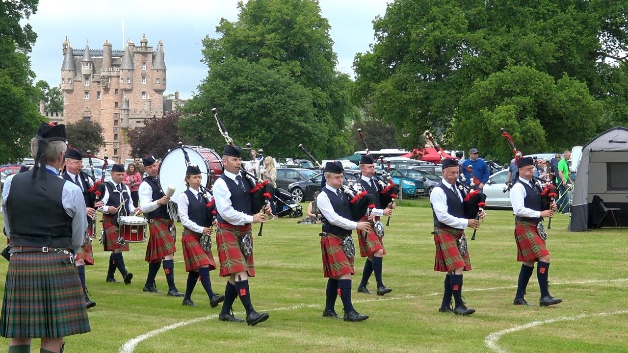 Strathmore Highland Games 2018 Grade 4 B Pipe Band competition at Glamis Castle, Scotland