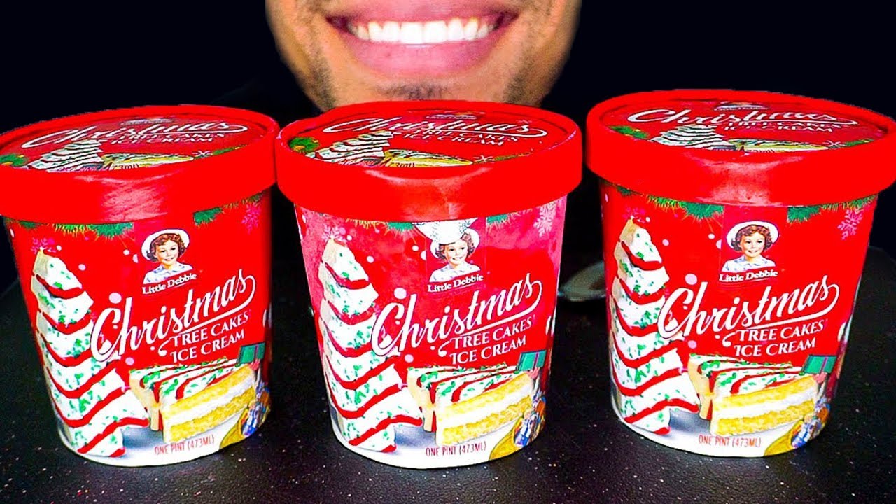 LITTLE DEBBIE CHRISTMAS TREE CAKES ICE CREAM | EATING SHOW MOUTH SOUNDS NO TALKING