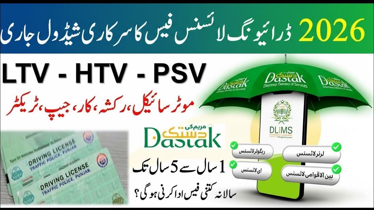 Punjab Driving license fees schedule 2026 | Mariam ki Dastak App Information
