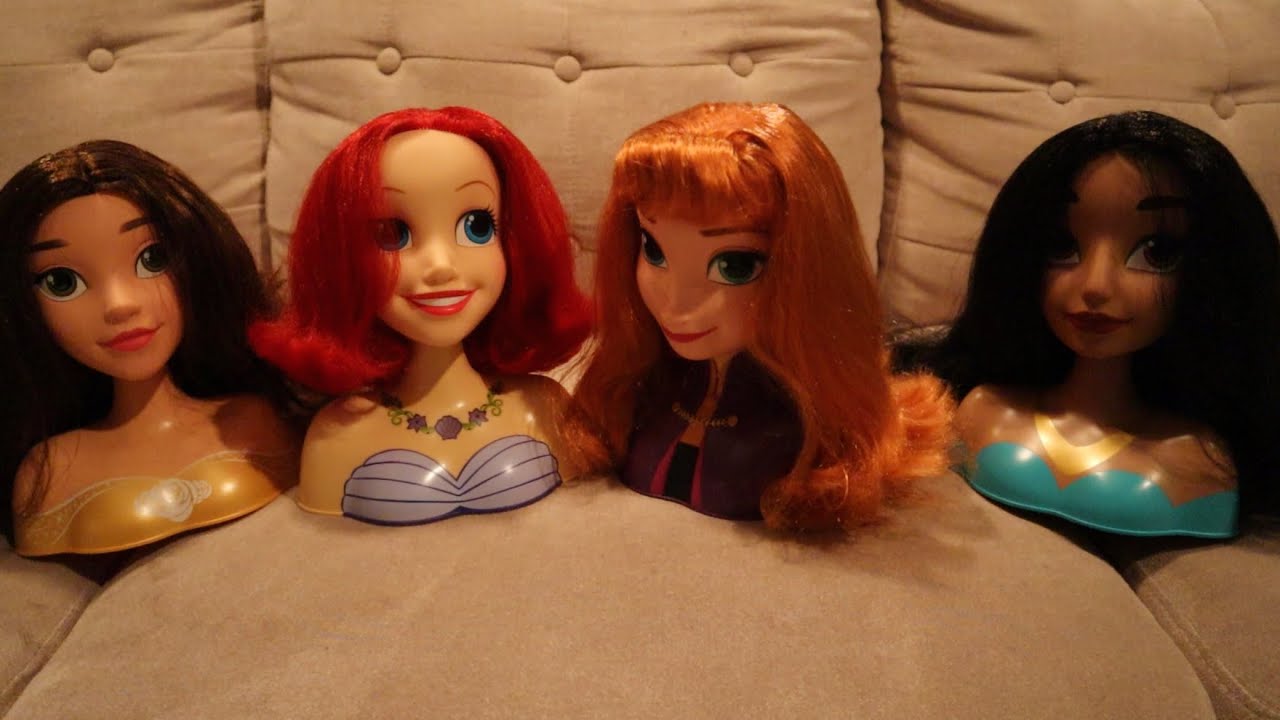 ASMR Scalp Massage, Hair Brushing & Combing All Princesses Doll Heads😴💆🏻‍♀️
