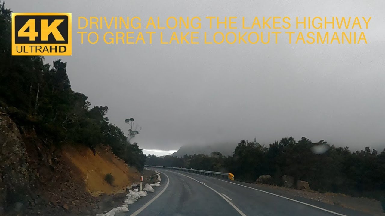 Driving along the Lakes Highway to Great Lake Lookout Tasmania