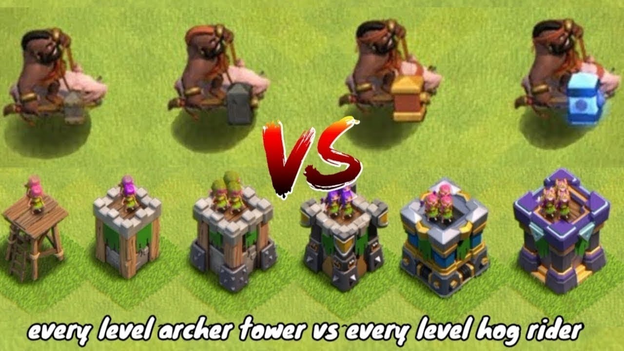 Every level hog rider vs every level Archer tower