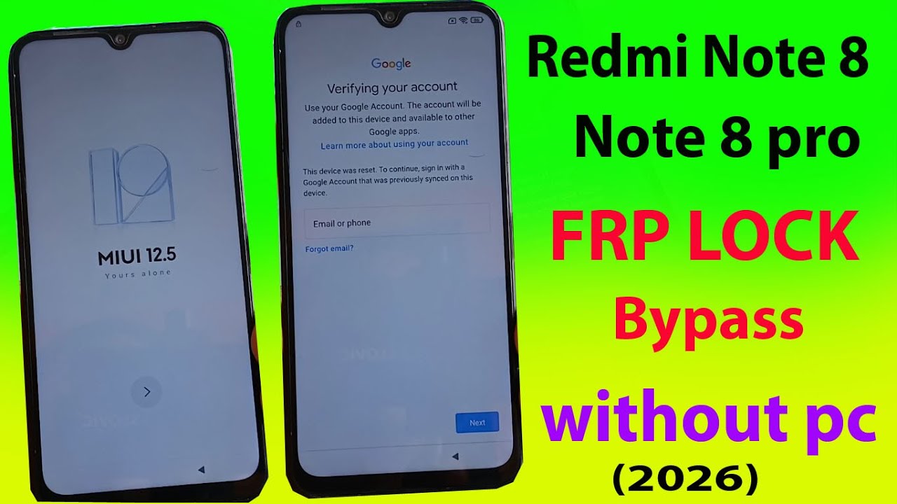 Redmi Note 8 / Note 8 pro frp lock bypass without pc 2026.