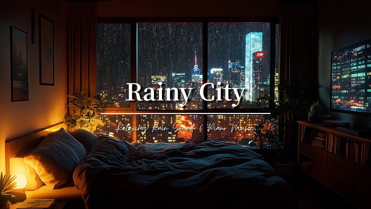 Rainy City Night Piano | Soft Rain Sounds on Window for Deep Sleep | Cozy Bedroom Ambience