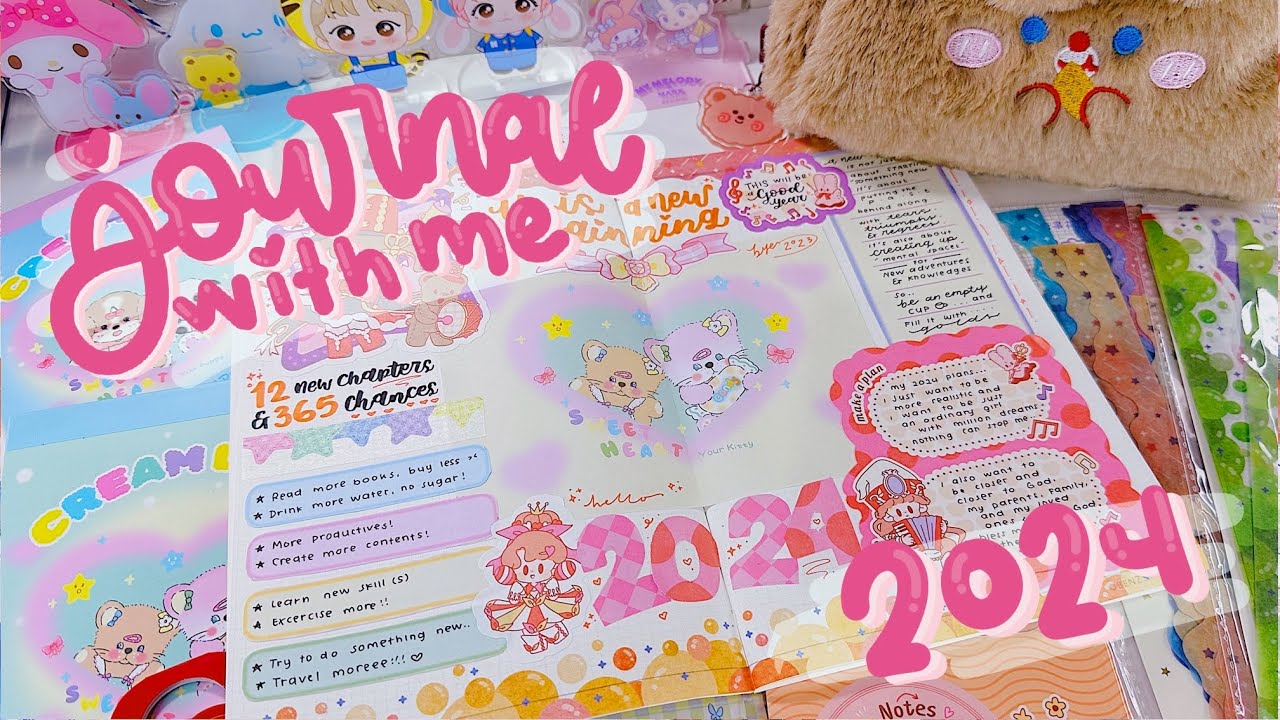 •. Journal with me cute and colorful theme : 2024 first journal! Journal tips + asmr .•