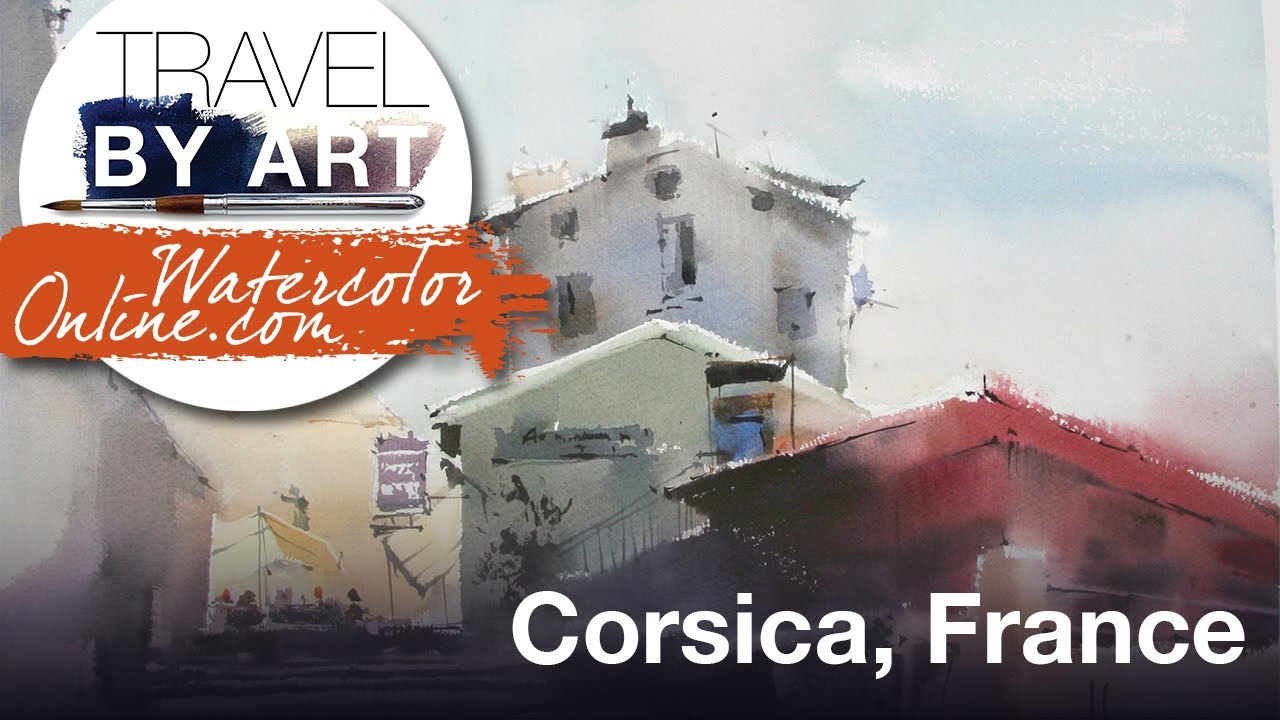 #184 Travel by Art, Ep. 56: Streets of Corsica, France (Watercolor Cityscape Tutorial)