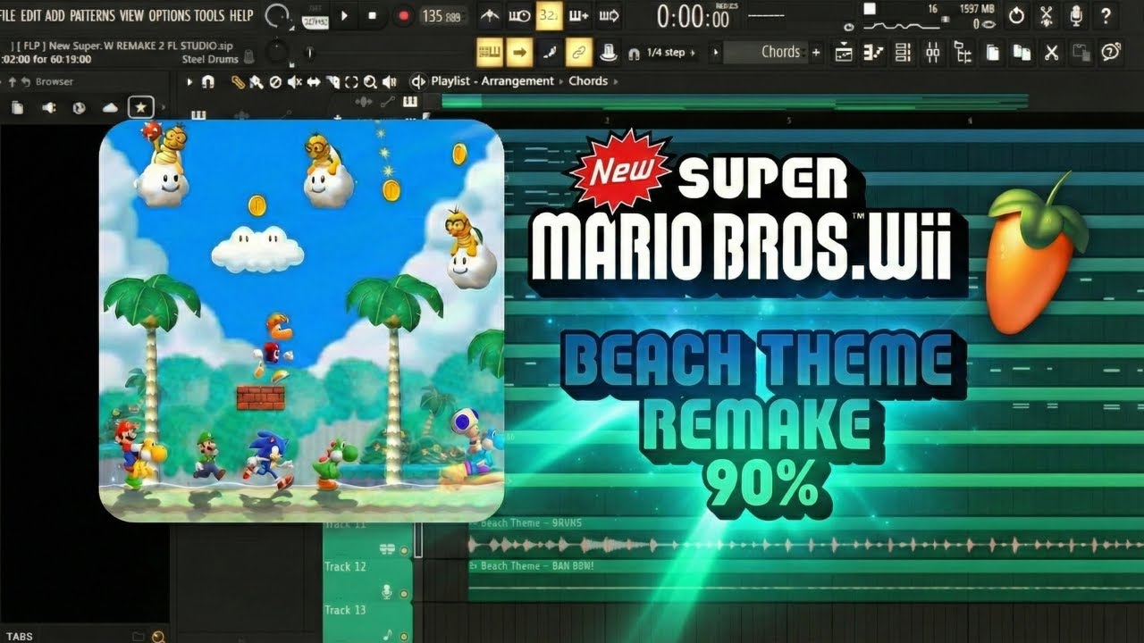 [ FLP ] New Super Mario Bros. Wii - Beach Theme REMAKE FL STUDIO