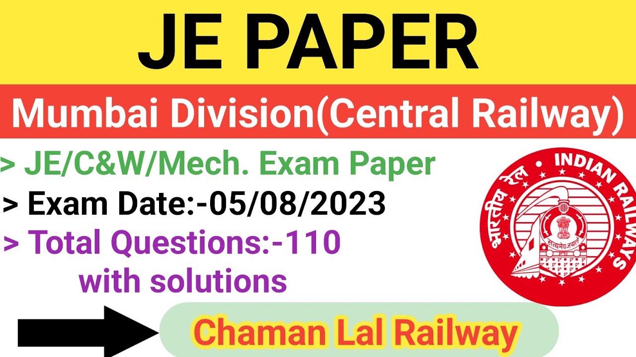 Mumbai Division(Central Railway) 05/08/2023 JE Paper solution @ChamanLalRailway#je #railway #tech