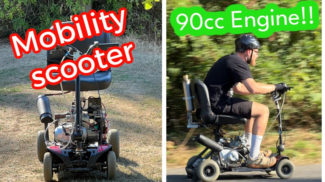 90cc Mobility Scooter Build (swapping an engine into a mobility scooter) Top Speed 34MPH