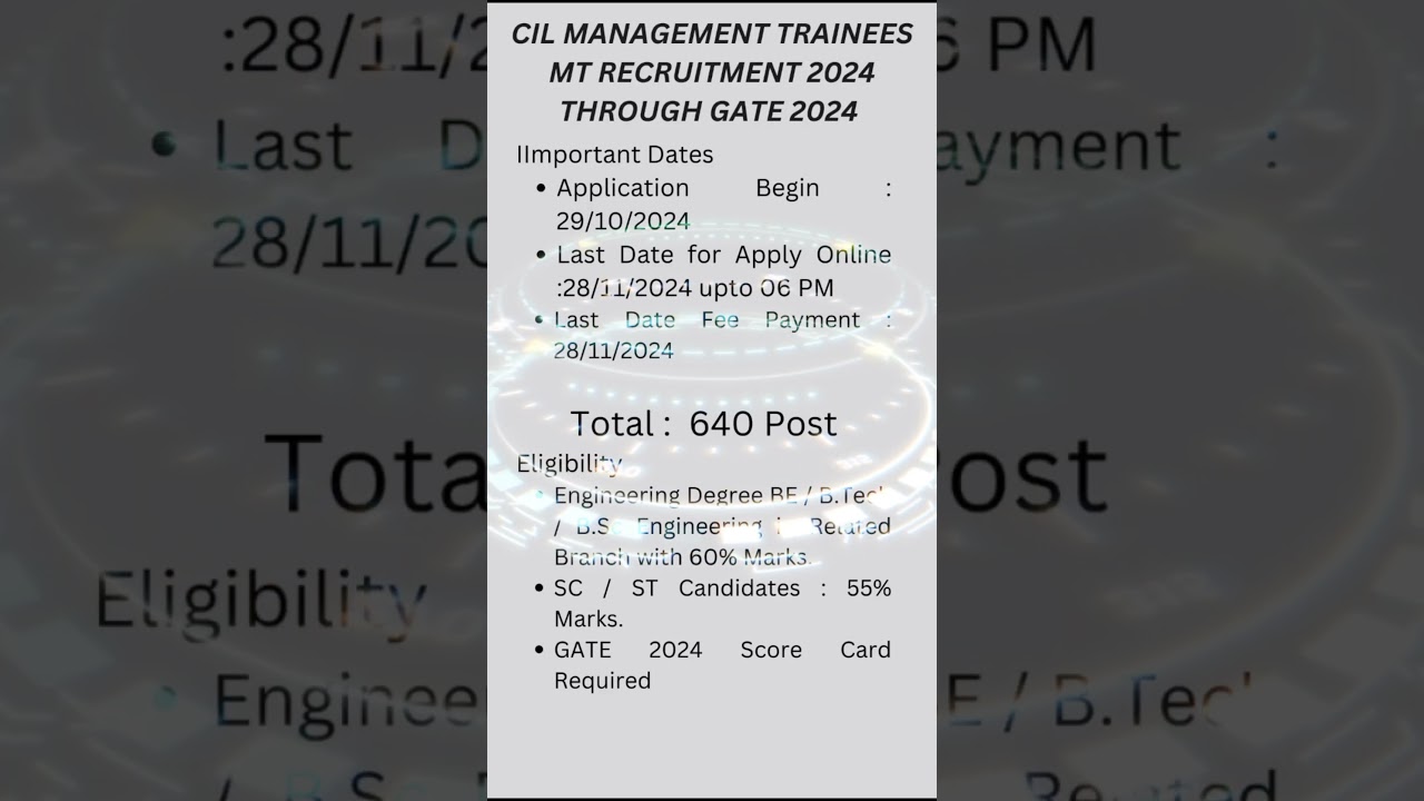 Coal India Limited (CIL) MT Recruitment 2024 #govtjobs #govjob #jobseekers #governmentnaukari