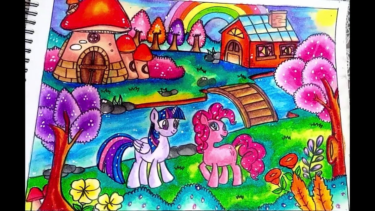 Cara Menggambar dan Mewarnai MY LITTLE PONY dengan Gradasi Warna Oil Pastel Crayon