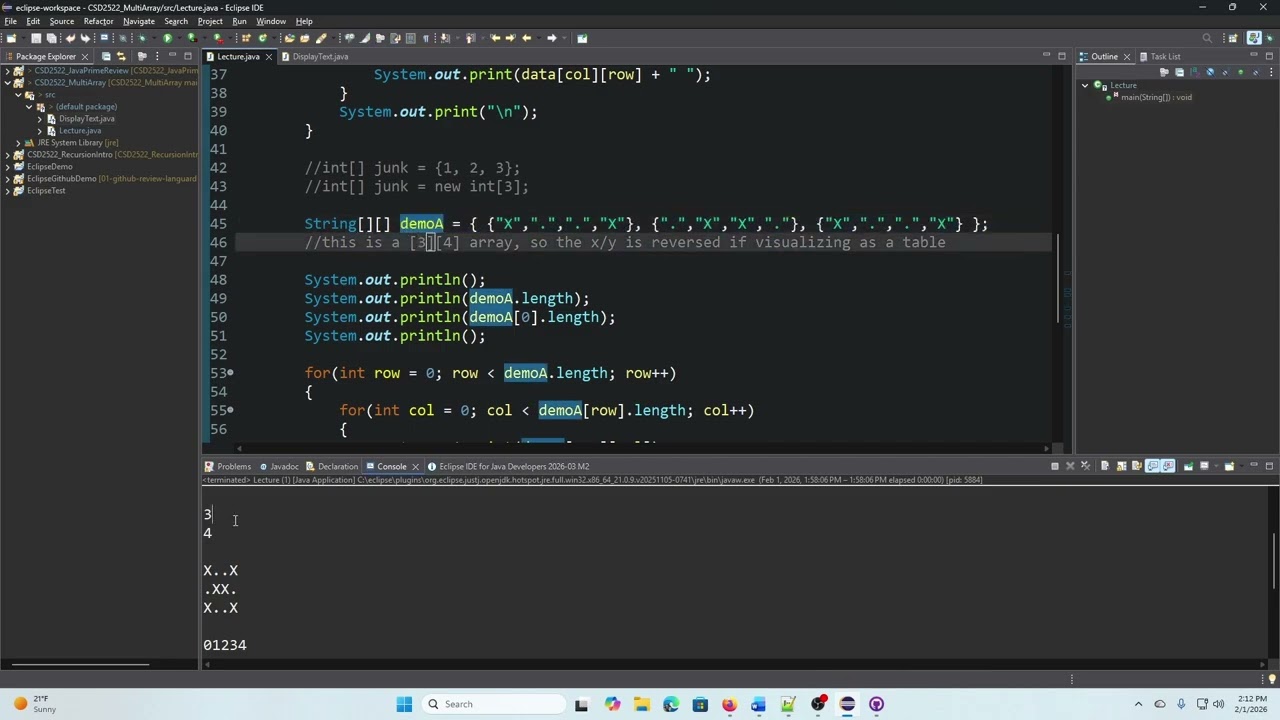 Multi-Dimensional Arrays in Java