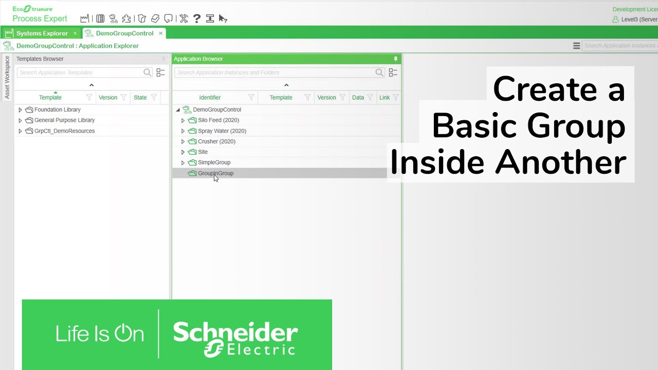 EcoStruxure Process Expert Group Control SA Library - How to create basic Group inside another Group