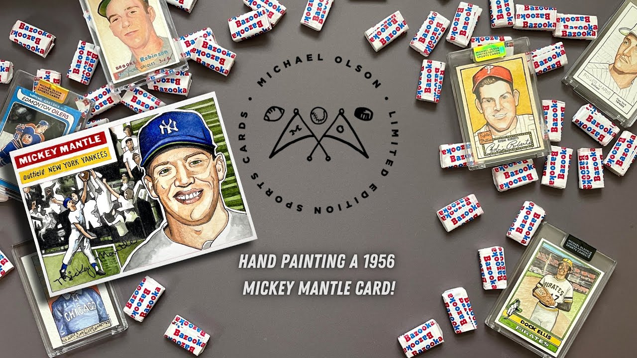 Hand-painted 1956 Mickey Mantle Baseball Art Card