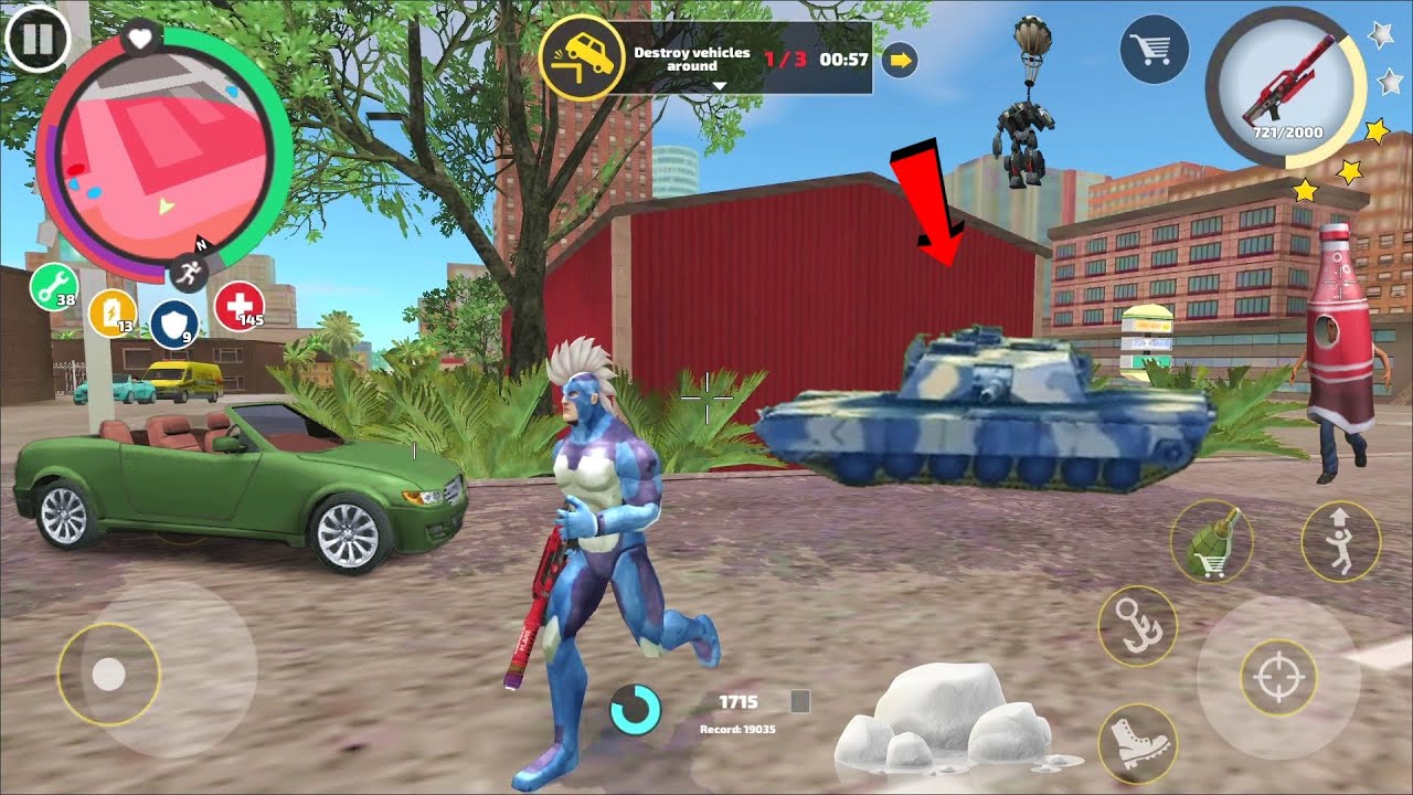 Rope Hero Vice Town (Rope Hero Fight Army Tank) Rope Hero with BQR 10 Gun with electric laser - HD