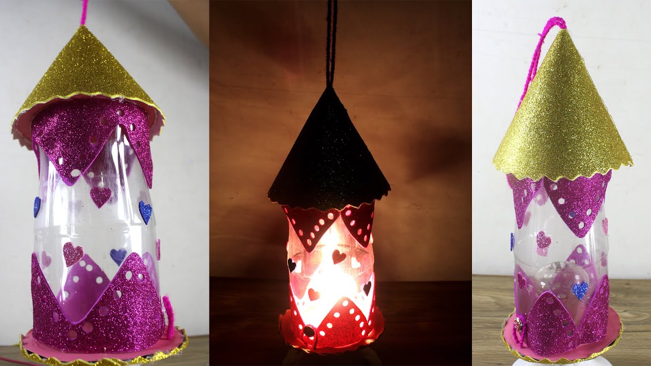 DIY Lantern using plastic bottle & Glitter foam sheet || easy lamp making
