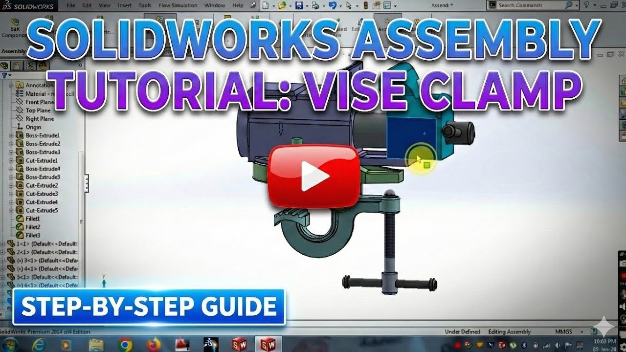 Bench vise assembly | Solidworks assembly step by step | vice clamp solidworks 