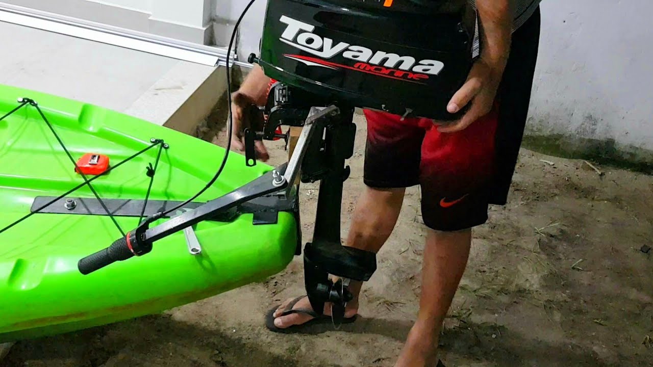 #caiaque #pesca #motor adaptação de motor toyama marine 2.6 Hp no caiaque Hunter fisher  #bruden