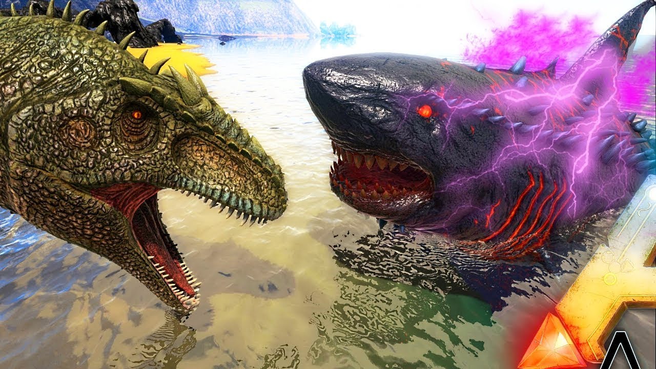 ARK Survival Evolved - JURASSIC WORLD COLOSSUS 04 MEGALODON IN ARK VS ALPHA MOSA & GIGA - Gameplay
