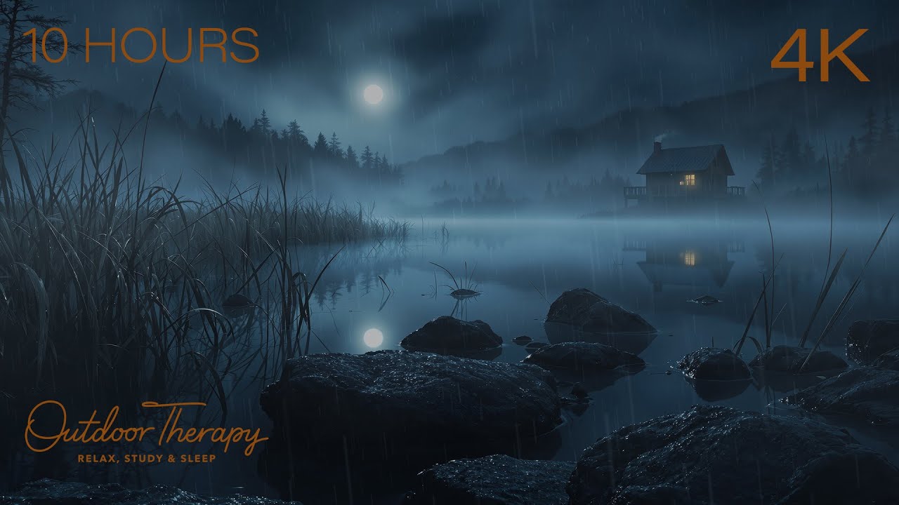 Rain Over Rivermere | Soothing Rain & Distant Thunder [4K | 10 Hours | Relax | Sleep | Study]