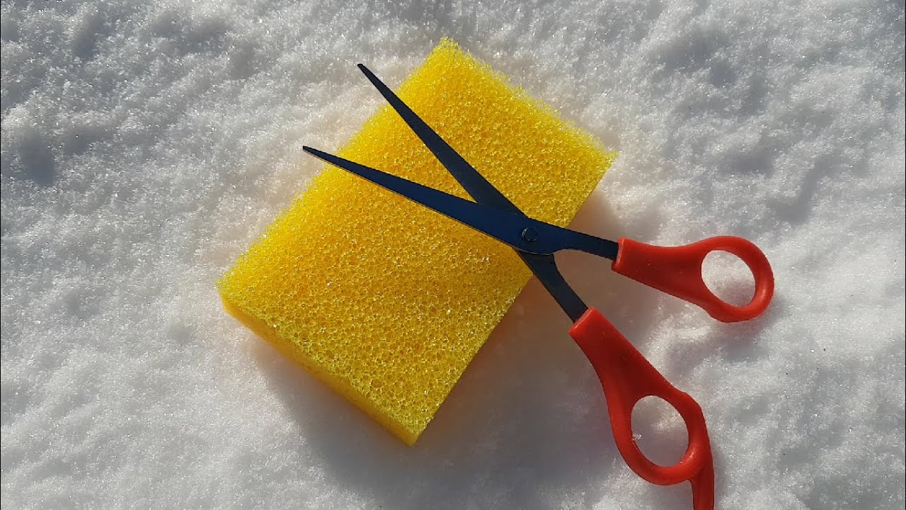 Half plastic sponge with snow cutting with scissors ✂️ ASMR #sponge