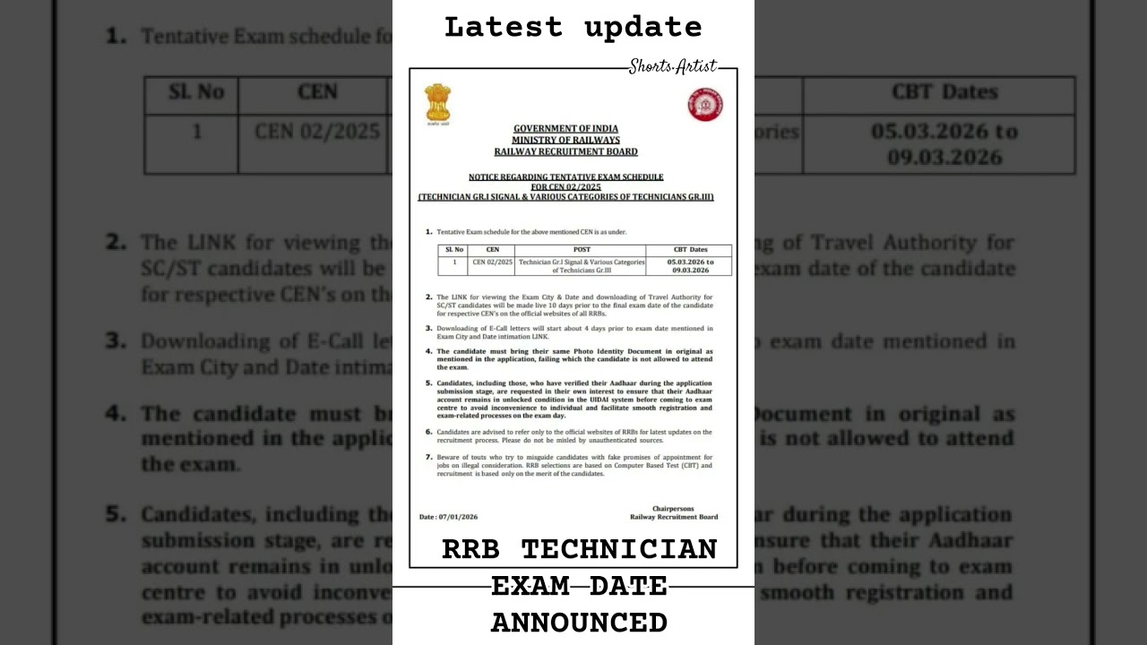 RRB TECHNICIAN LATEST UPDATE