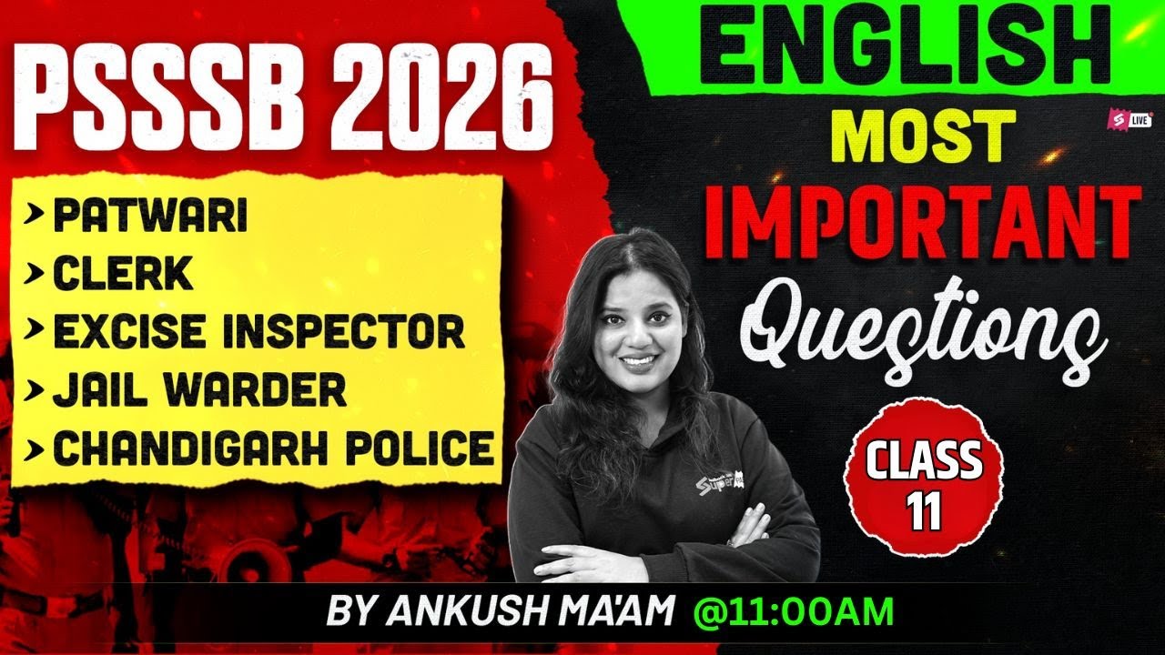 PSSSB Patwari, Jail Warder, Clerk, Excise Inspector 2026 | English Most Important Questions