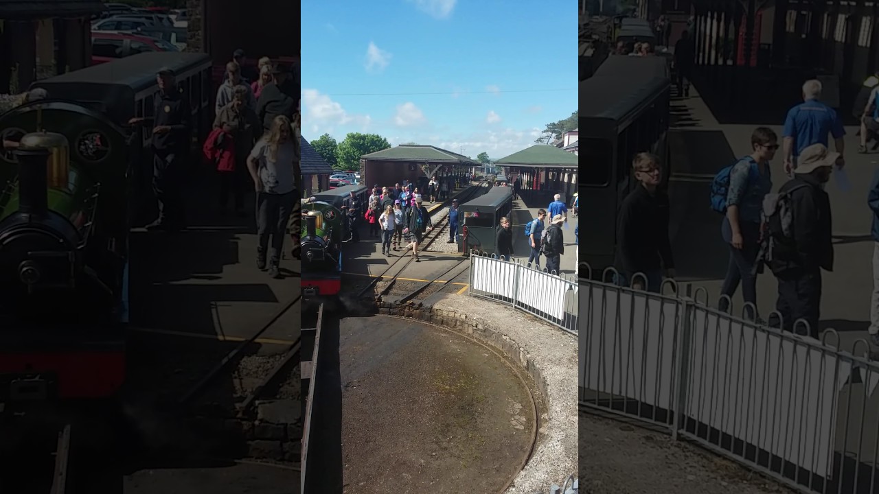River Irt steam train arriving at Ravenglass train station