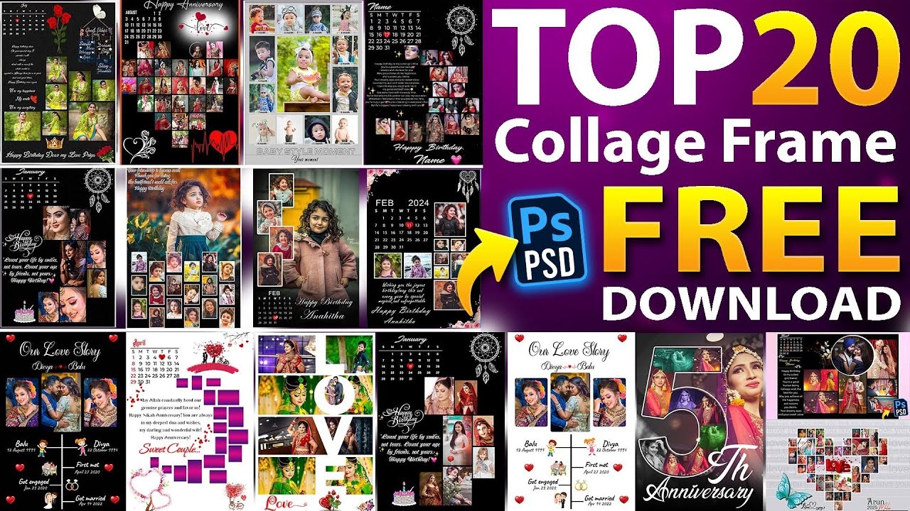 Top 20 Photo Collage PSD Free Templates 2025 | Customised Calendar Collage Photo Frame PSD Free