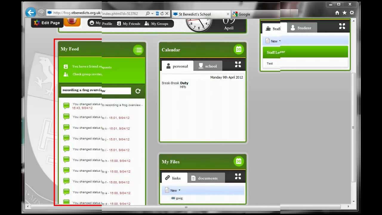 Frog Learning Platform: Overview of the Front Page