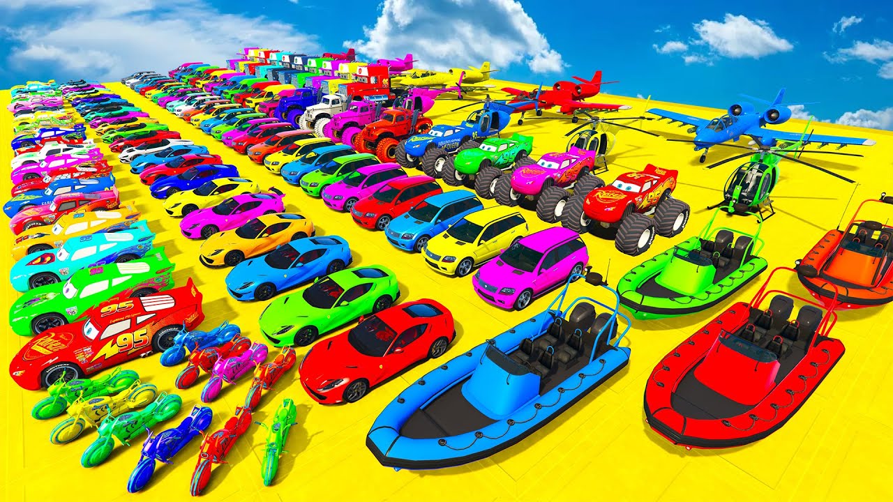 🚗GTA V Spiderman McQueen Cars 2 Vs Mack Truck Mega Ramp - Superheroes car Racing Gameplay
