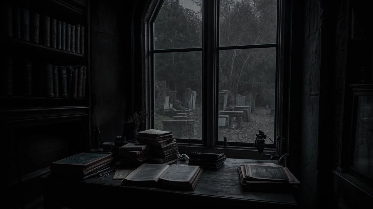 Where Rain Lingers on Silent Pages of a Forgotten Study, Echoing Thoughts That Refuse to Sleep
