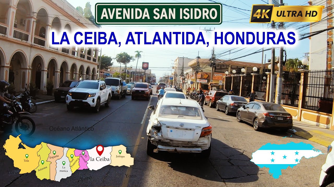 LA CEIBA, HONDURAS - 4K - Tour Virtual con Nombre de Calles y Fotos Historicas