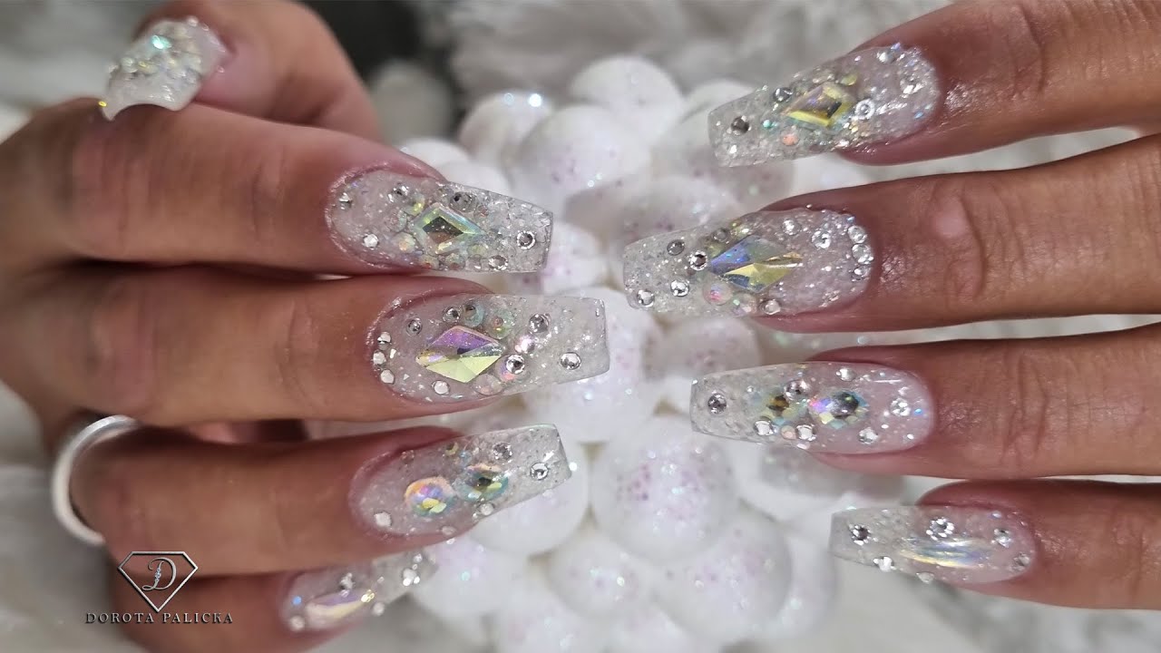 Easy Crystal nail art. Clear nails / Ice Nails / Glass nails tutorial