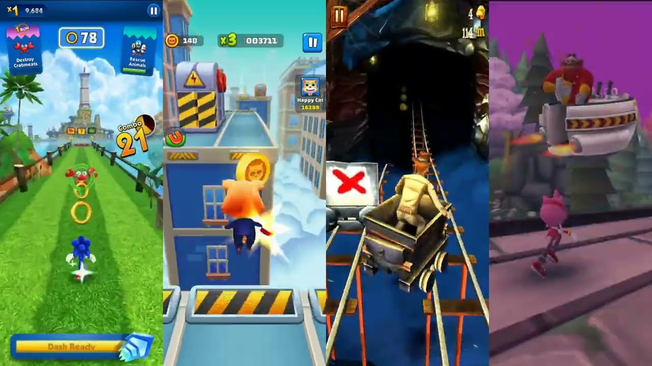 SonicDash vs  Cat Runner vs Rail Rush vs Sonic Boom